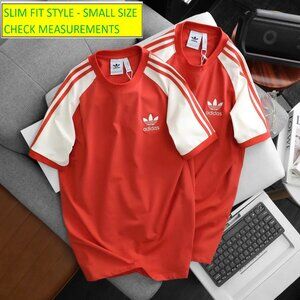 Adidas Classics Original 3 Stripes Tee Shirt Trefoil Retro Men Red Slim Fit